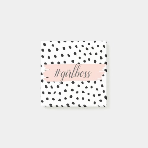 Modern Pastel Pink Girl Boss  Black Dots Post_it Notes