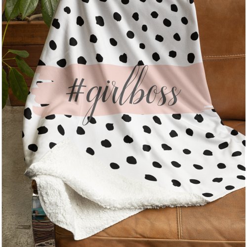 Modern Pastel Pink Girl Boss  Black Dots Sherpa Blanket