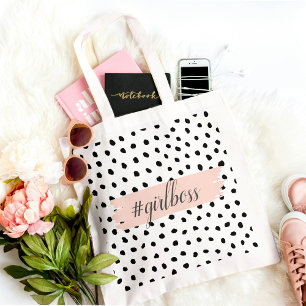 Modern Pastel Pink Girl Boss & Black Dots Tote Bag