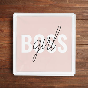 Modern Pastel Pink Girl Boss Phrase Acrylic Tray