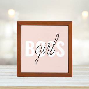 Modern Pastel Pink Girl Boss Phrase Desk Organizer