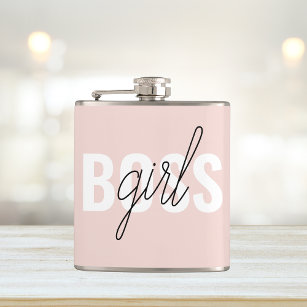 Modern Pastel Pink Girl Boss Phrase Flask