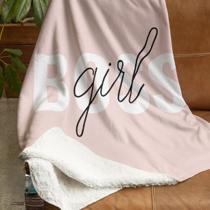 Modern Pastel Pink Girl Boss Phrase Fleece Blanket