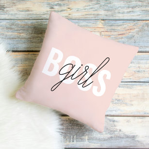 Modern Pastel Pink Girl Boss Phrase Outdoor Pillow
