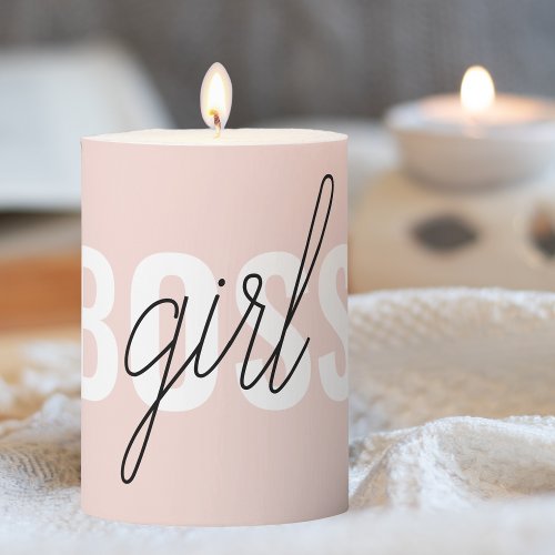 Modern Pastel Pink Girl Boss Phrase Pillar Candle