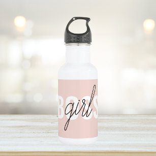 Modern Pastel Pink Girl Boss Phrase Stainless Steel Water Bottle