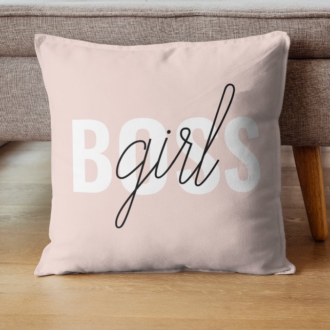 Modern Pastel Pink Girl Boss Phrase Throw Pillow (Creator Uploaded)
