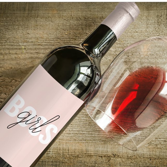 Modern Pastel Pink Girl Boss Phrase Wine Label (Creator Uploaded)