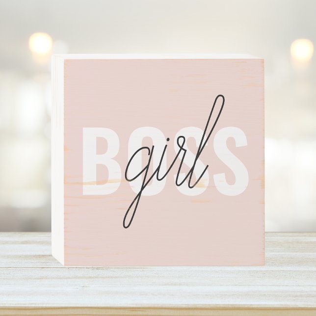 Modern Pastel Pink Girl Boss Phrase Wooden Box Sign (Creator Uploaded)