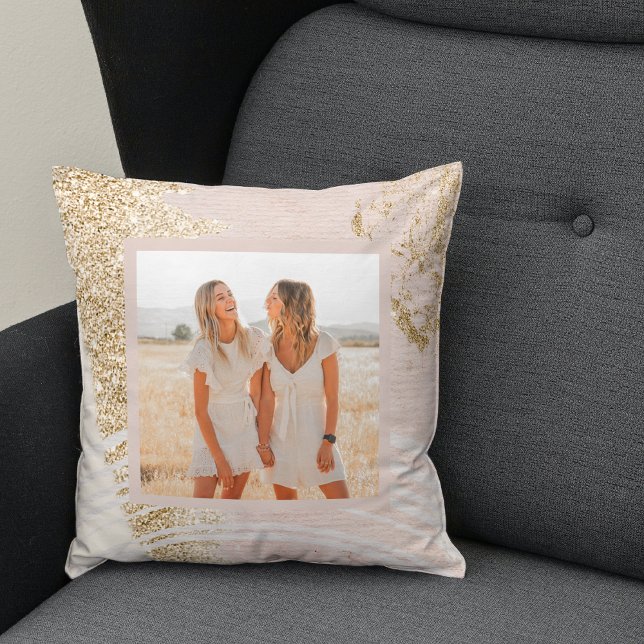 Modern Pastel Pink & Glitter Spark | Photo Gift  Throw Pillow (Creator Uploaded)