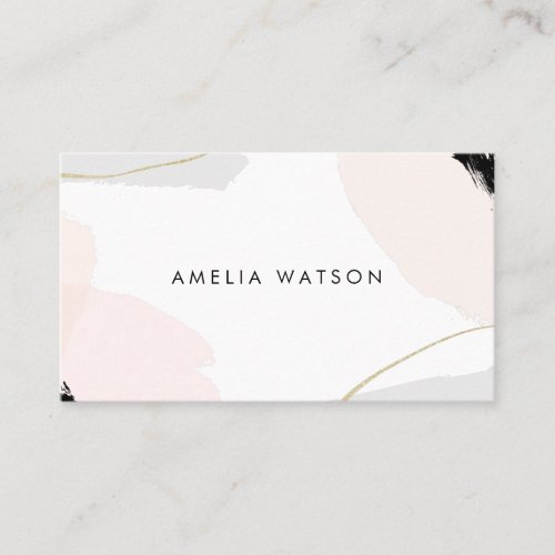 Modern Pastel Pink Gold  Gray Brush Strokes Business Card