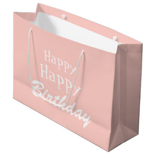 Modern Pastel Pink Happy Birthday Large Gift Bag