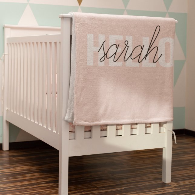 Modern Pastel Pink Hello And You Name Baby Blanket (Creator Uploaded)