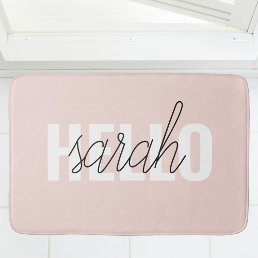 Modern Pastel Pink Hello And You Name Bath Mat