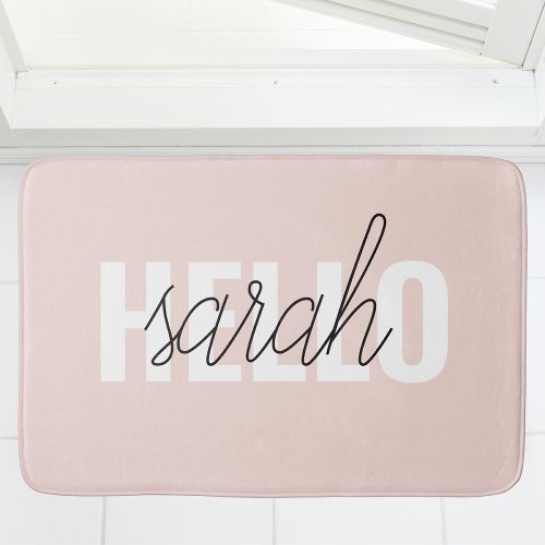 Modern Pastel Pink Hello And You Name Bath Mat