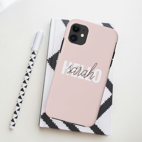 Modern Pastel Pink Hello And You Name iPhone 11 Case