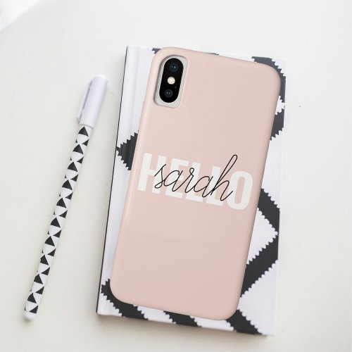 Modern Pastel Pink Hello And You Name iPhone XS Case