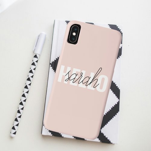 Modern Pastel Pink Hello And You Name iPhone XS Max Case