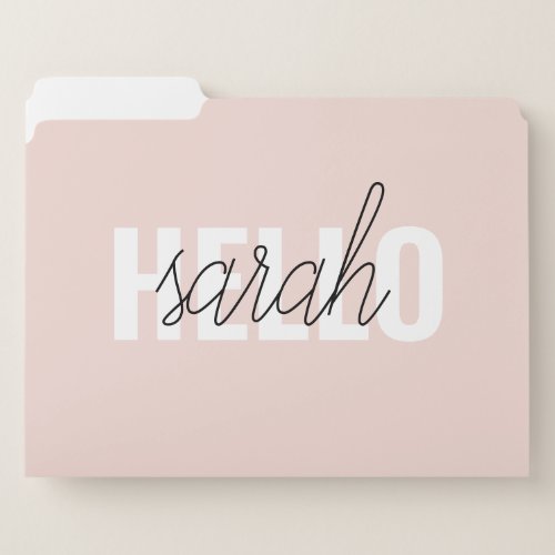 Modern Pastel Pink Hello And You Name File Folder