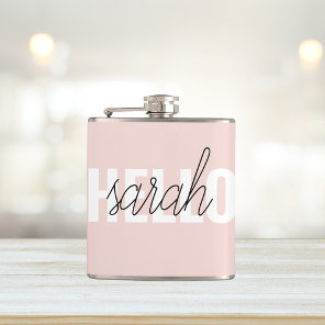 Modern Pastel Pink Hello And You Name Flask