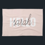 Modern Pastel Pink Hello And You Name Kitchen Towel<br><div class="desc">Modern Pastel Pink Hello And You Name</div>