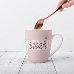 Modern Pastel Pink Hello And You Name Latte Mug<br><div class="desc">Modern Pastel Pink Hello And You Name</div>