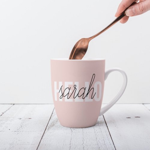 Modern Pastel Pink Hello And You Name Latte Mug