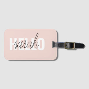 Modern Pastel Pink Hello And You Name Luggage Tag