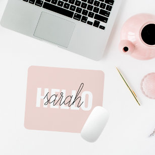 Modern Pastel Pink Hello And You Name Mouse Pad