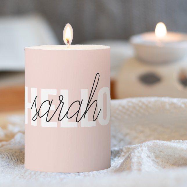 Modern Pastel Pink Hello And You Name Pillar Candle (Creator Uploaded)
