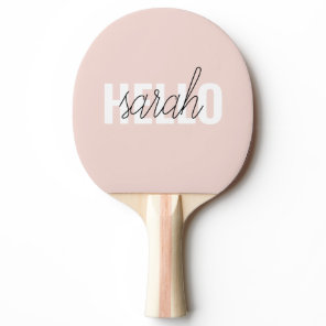 Modern Pastel Pink Hello And You Name Ping Pong Paddle