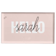 Modern Pastel Pink Hello And You Name Place Card Holder at Zazzle