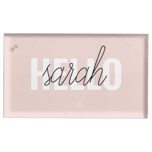 Modern Pastel Pink Hello And You Name Place Card Holder
