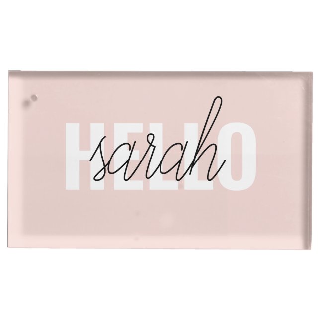 Modern Pastel Pink Hello And You Name Place Card Holder (Front)