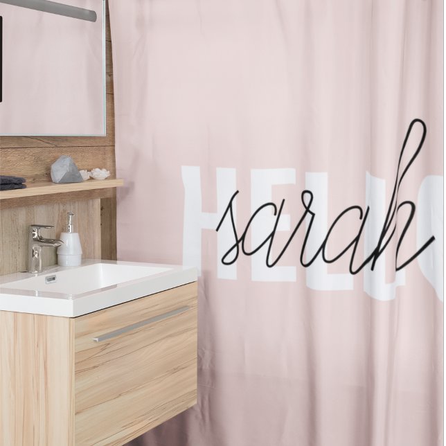 Modern Pastel Pink Hello And You Name Shower Curtain (Creator Uploaded)