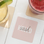 Modern Pastel Pink Hello And You Name Square Paper Coaster<br><div class="desc">Modern Pastel Pink Hello And You Name</div>