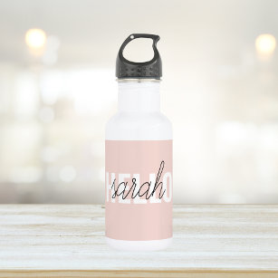 Modern Pastel Pink Hello And You Name Stainless Steel Water Bottle