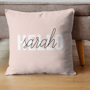 Modern Pastel Pink Hello And You Name Throw Pillow