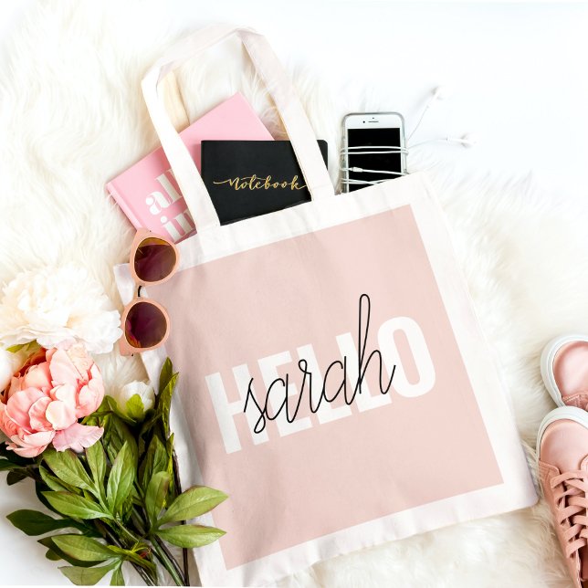 Modern Pastel Pink Hello And You Name Tote Bag (Creator Uploaded)