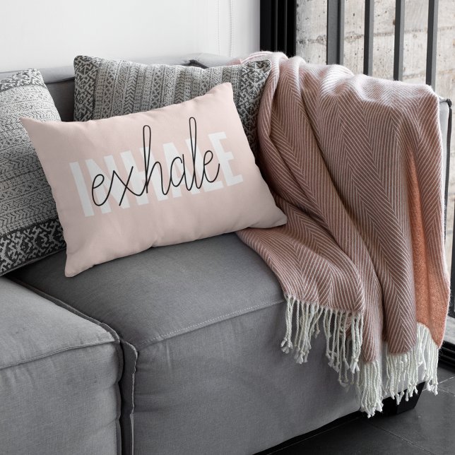Modern Pastel Pink Inhale Exhale Quote Accent Pillow (Creator Uploaded)