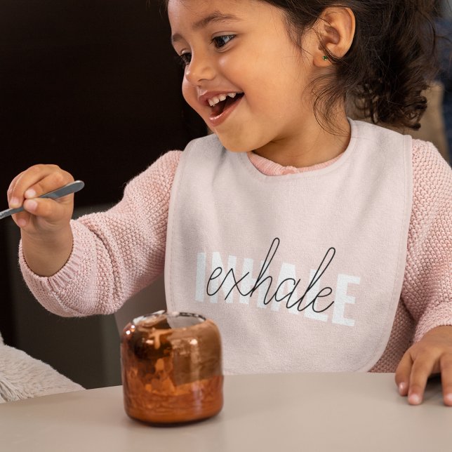 Modern Pastel Pink Inhale Exhale Quote Baby Bib (Creator Uploaded)