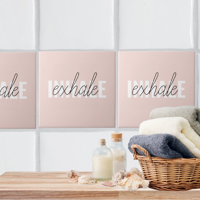 Modern Pastel Pink Inhale Exhale Quote Ceramic Tile (Creator Uploaded)