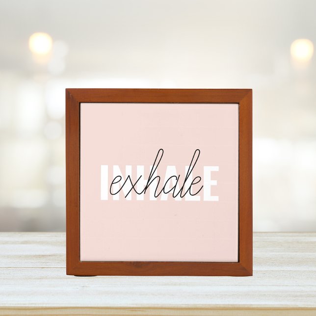 Modern Pastel Pink Inhale Exhale Quote Desk Organizer (Creator Uploaded)