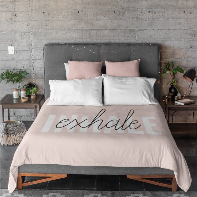 Modern Pastel Pink Inhale Exhale Quote Duvet Cover (Creator Uploaded)