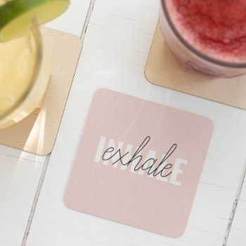 Modern Pastel Pink Inhale Exhale Quote Glass Coaster by LovePattern at Zazzle