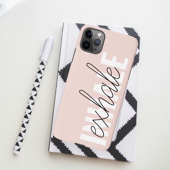 Modern Pastel Pink Inhale Exhale Quote iPhone Case (Creator Uploaded)