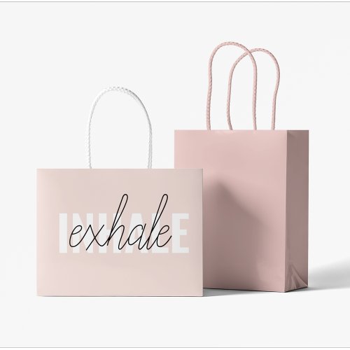 Modern Pastel Pink Inhale Exhale Quote Large Gift Bag