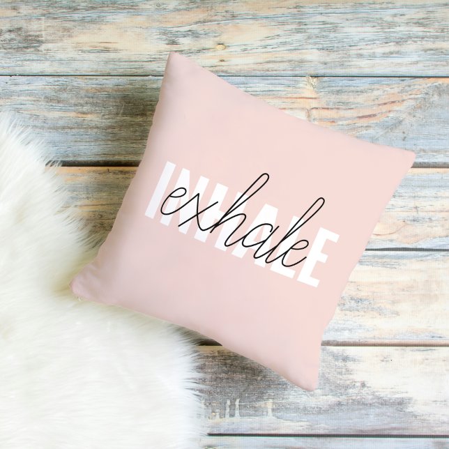 Modern Pastel Pink Inhale Exhale Quote Outdoor Pillow (Creator Uploaded)
