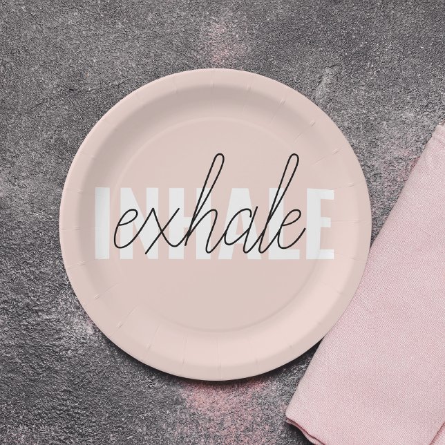Modern Pastel Pink Inhale Exhale Quote Paper Plates (Creator Uploaded)