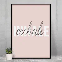 Namaste Zen Inhale Exhale Wall Line Art Print, Pastel Yoga